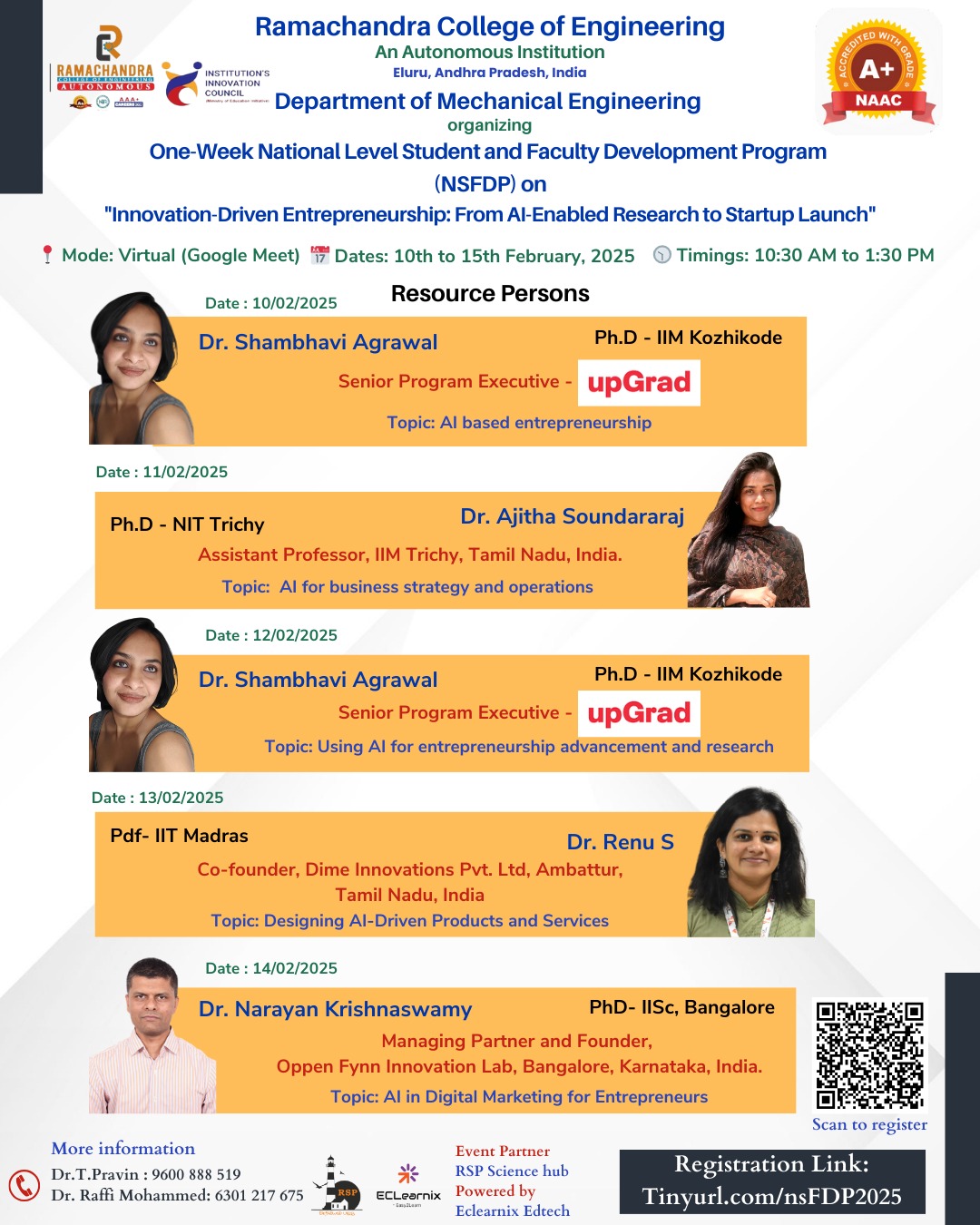 One Week National Student and Faculty Development Program on Innovation-Driven Entrepreneurship: From AI- Enabled Research to Startup Launch 2025
